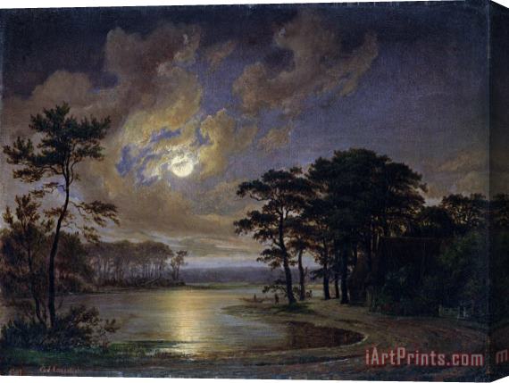 Johann Georg Haeselich Holstein Sea Moonlight Stretched Canvas Painting / Canvas Art