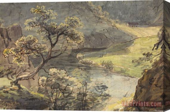 Johann Georg von Dillis  River Landscape Stretched Canvas Painting / Canvas Art