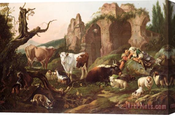 Johann Heinrich Roos Farm animals in a landscape Stretched Canvas Print / Canvas Art