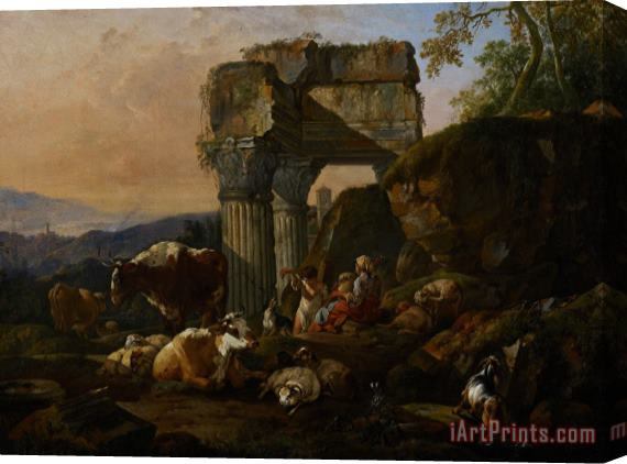 Johann Heinrich Roos Roman Landscape With Cattle And Shepherds Stretched Canvas Painting / Canvas Art