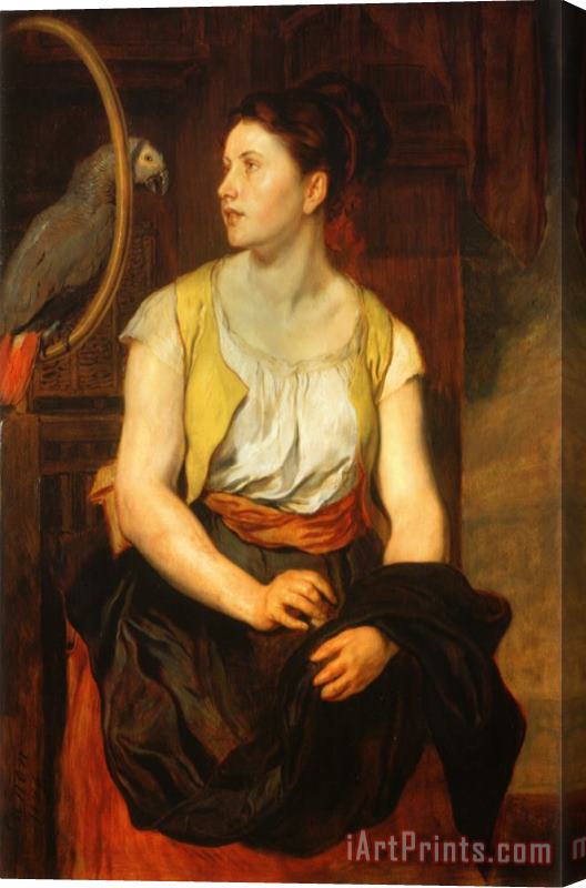 Johann Von Strasioipka Canon Girl with a Parrot (the Artist's Wife) Stretched Canvas Painting / Canvas Art