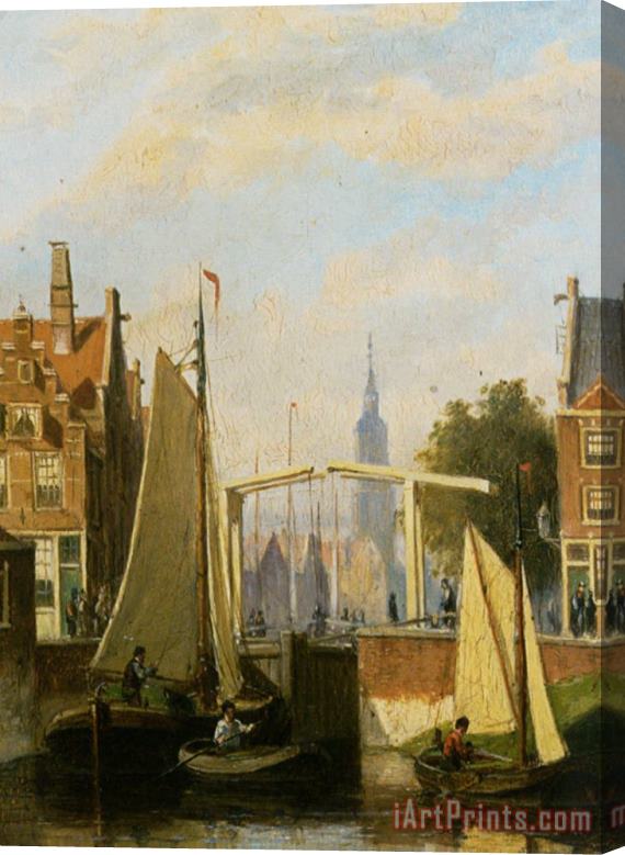 Johannes Frederik Hulk Boats on a Canal in a Dutch Town Stretched Canvas Painting / Canvas Art