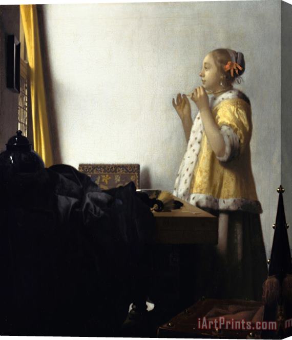 Johannes Vermeer Young Woman With A Pearl Necklace Stretched Canvas Painting / Canvas Art