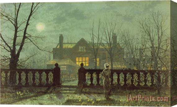 John Atkinson Grimshaw Garden in The Evening with View of an Illuminated House Stretched Canvas Painting / Canvas Art