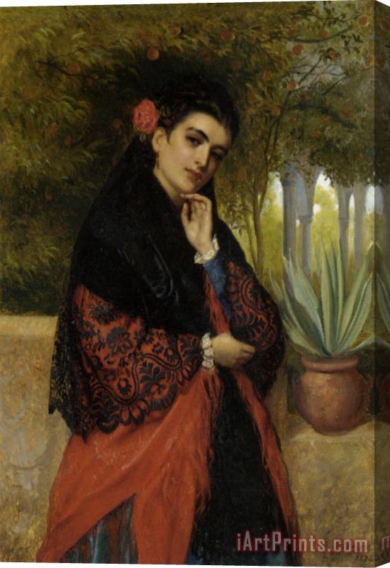 John-Bagnold Burgess Spanish Beauty in a Lace Shawl Stretched Canvas Painting / Canvas Art