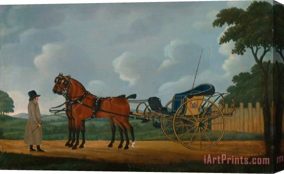 John Cordrey A Gentleman with His Pair of Bays Harnessed to a Curricle Stretched Canvas Print / Canvas Art
