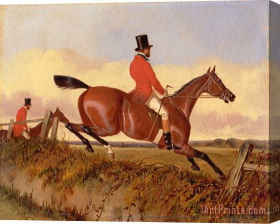 John Dalby Foxhunting Clearing a Bank Stretched Canvas Painting / Canvas Art