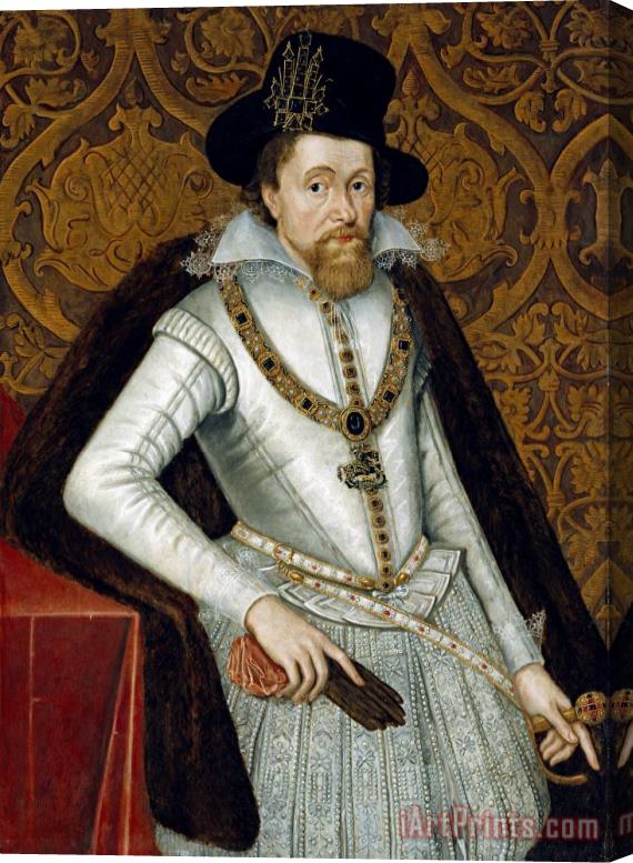 John De Critz Portrait of King James VI of Scotland, James I of England Stretched Canvas Print / Canvas Art