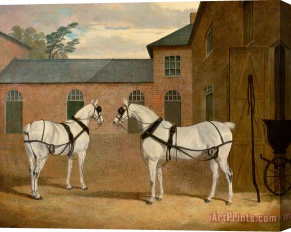 John Frederick Herring Grey Carriage Horses in The Coachyard at Putteridge Bury, Hertfordshire Stretched Canvas Print / Canvas Art