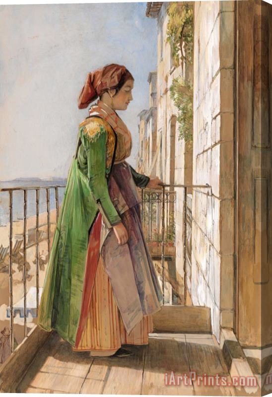 John Frederick Lewis A Greek Girl Standing on a Balcony Stretched Canvas Print / Canvas Art