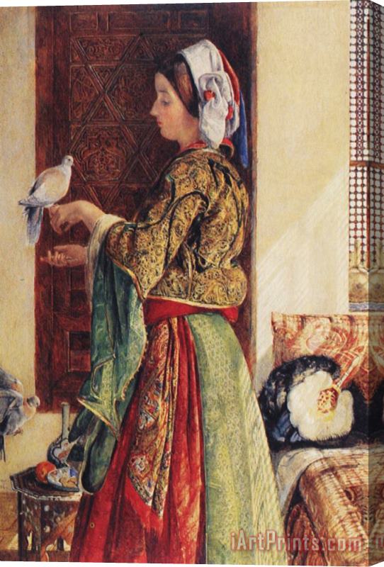John Frederick Lewis Girl with Two Caged Doves Stretched Canvas Print / Canvas Art