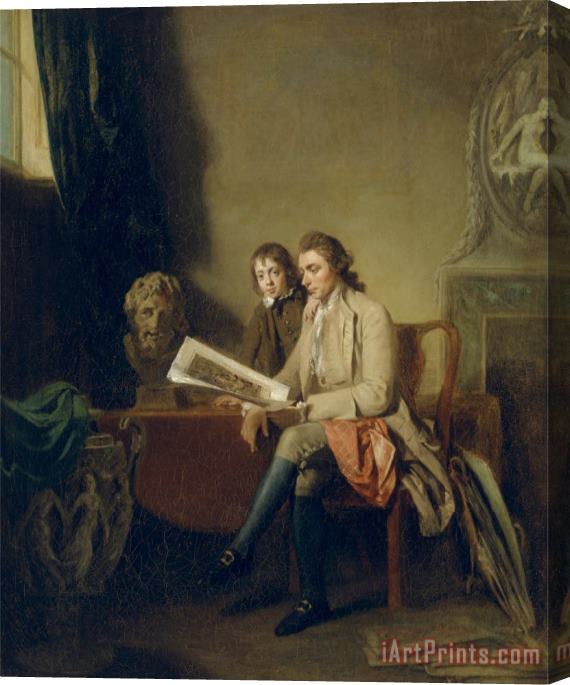 John Hamilton Mortimer Portrait of a Man And a Boy Looking at Prints Stretched Canvas Print / Canvas Art