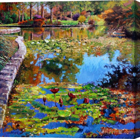 John Lautermilch Fall Leaves on Lily Pond Stretched Canvas Painting / Canvas Art