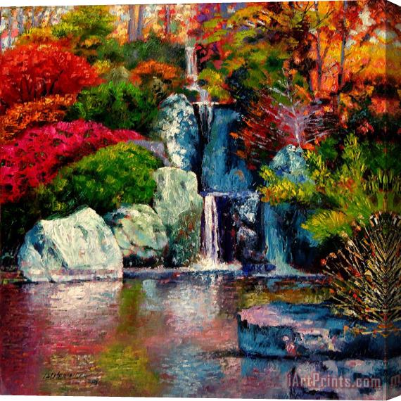 John Lautermilch Japanese Waterfall Stretched Canvas Painting / Canvas Art