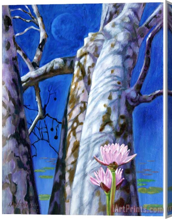 John Lautermilch Water Lilies and Sycamores Stretched Canvas Painting / Canvas Art