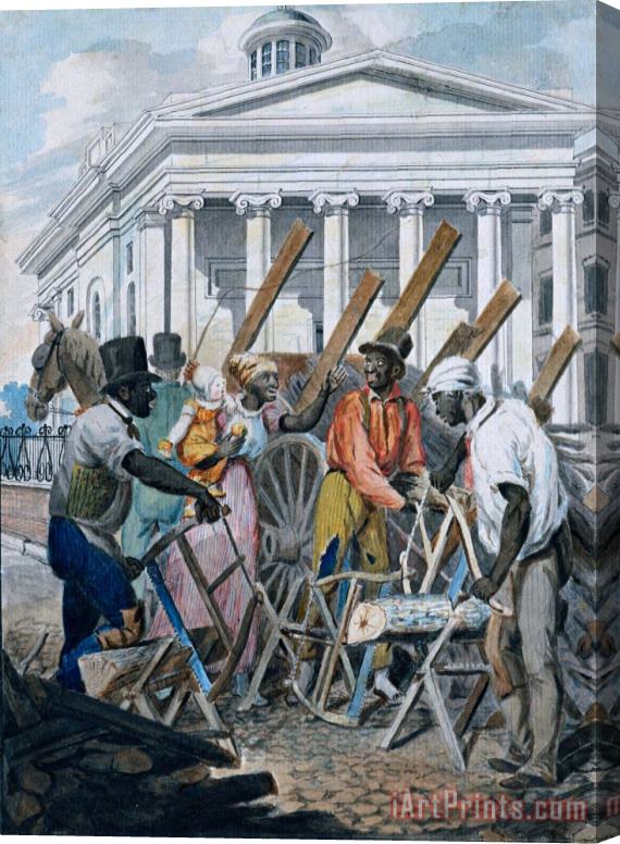 John Lewis Krimmel Black Sawyers Working in Front of The Bank of Pennsylvania Stretched Canvas Painting / Canvas Art