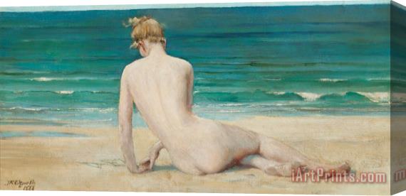 John Reinhard Weguelin Nude Seated On The Shore Stretched Canvas Painting / Canvas Art