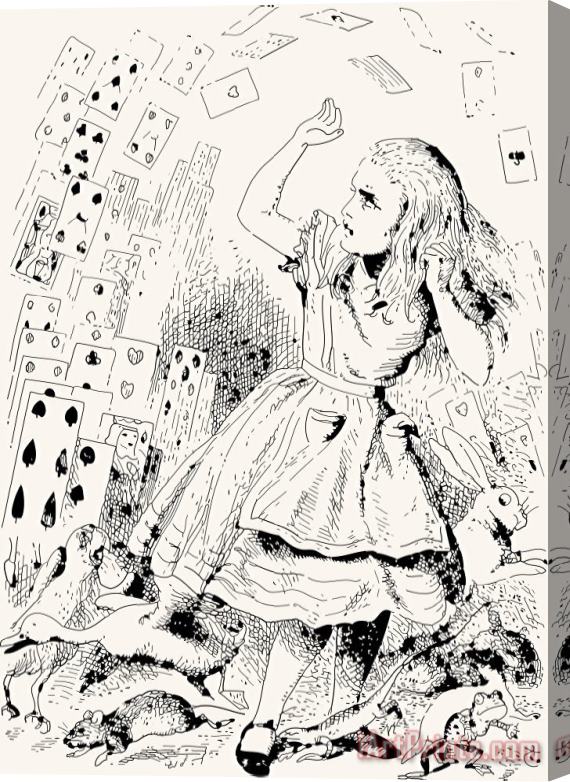 John Tenniel Alice Attacked By Cards Stretched Canvas Print / Canvas Art