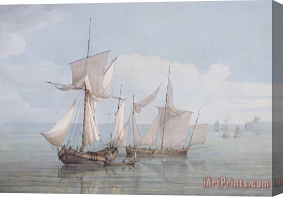 John Thomas Serres A Hoy And A Lugger With Other Shipping On A Calm Sea Stretched Canvas Painting / Canvas Art