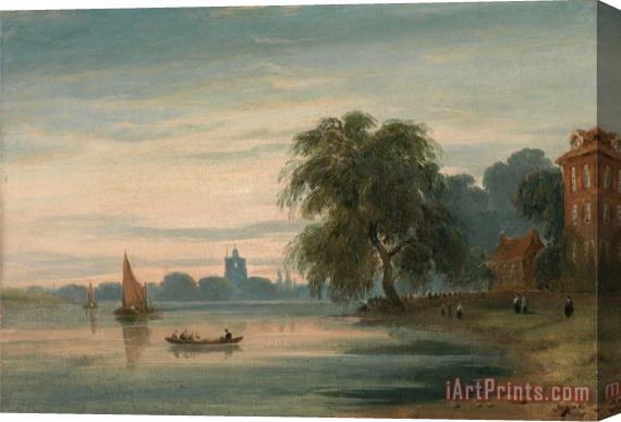 John Varley A View Along The Thames Towards Chelsea Old Church Stretched Canvas Print / Canvas Art