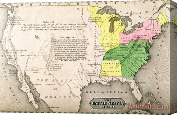 John Warner Barber and Henry Hare Map of the United States Stretched Canvas Painting / Canvas Art