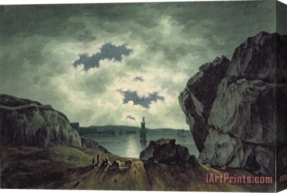 John Warwick Smith Bay Scene in Moonlight Stretched Canvas Print / Canvas Art