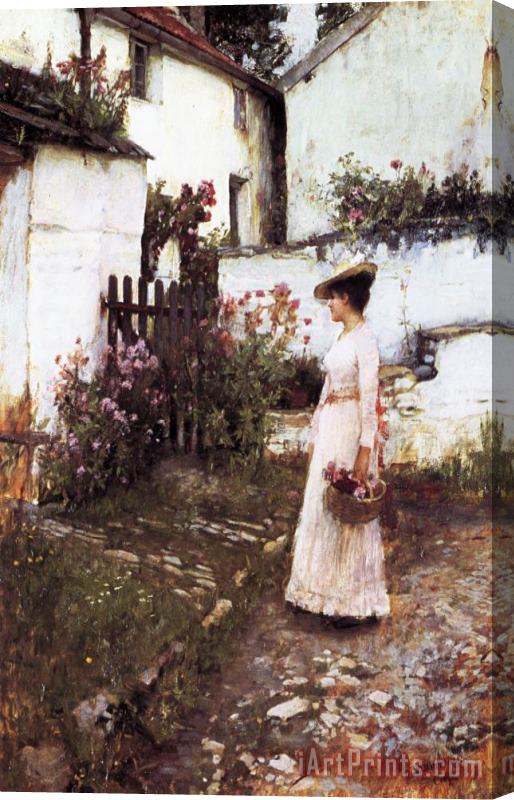 John William Waterhouse Gathering Summer Flowers in a Devonshire Garden Stretched Canvas Painting / Canvas Art