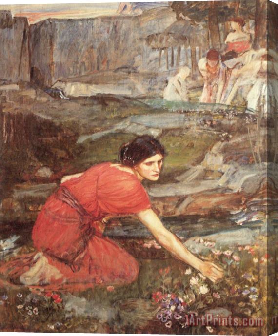 John William Waterhouse Maidens Picking Flowers by The Stream (study) Stretched Canvas Painting / Canvas Art