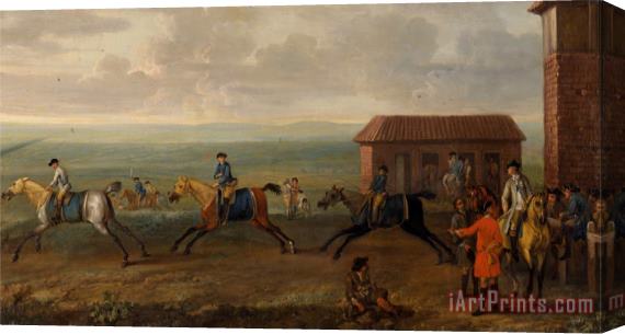 John Wootton Lord Portmore Watching Racehorses at Exercise on Newmarket Heath Stretched Canvas Print / Canvas Art