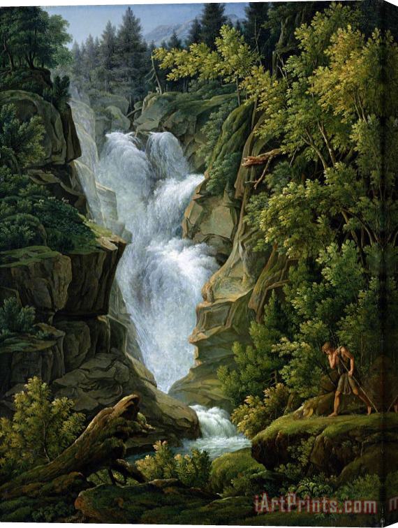 Joseph Anton Koch Waterfall in the Bern Highlands Stretched Canvas Painting / Canvas Art
