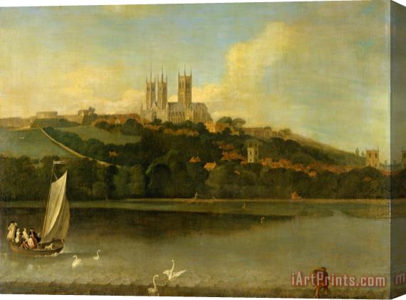 Joseph Baker of Lincoln A View of The Cathedral And City of Lincoln From The River Stretched Canvas Print / Canvas Art
