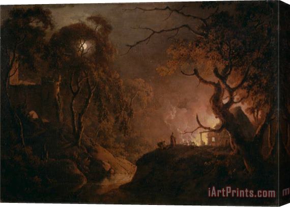 Joseph Wright  Cottage on Fire at Night Stretched Canvas Print / Canvas Art
