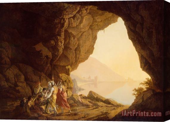 Joseph Wright  Grotto by The Seaside in The Kingdom of Naples with Banditti, Sunset Stretched Canvas Painting / Canvas Art