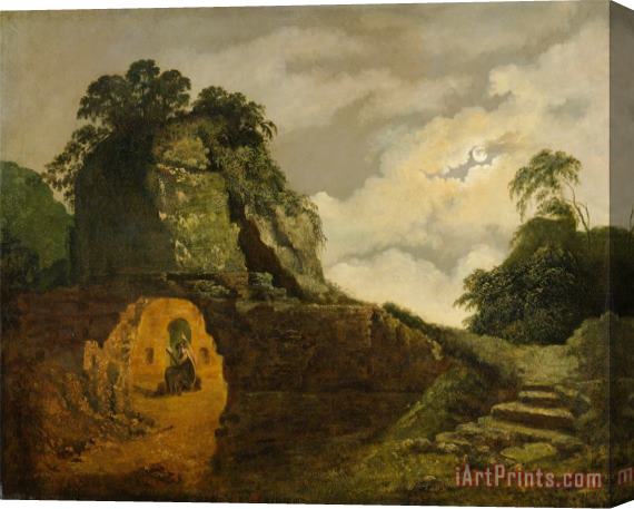 Joseph Wright  Virgil's Tomb by Moonlight, with Silius Italicus Stretched Canvas Print / Canvas Art