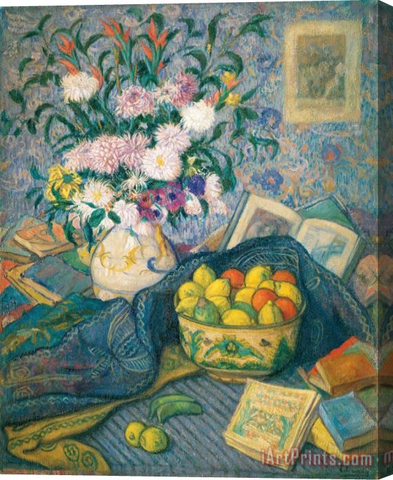 Juan de Echevarria Vase with Bananas, Lemons And Books Stretched Canvas Painting / Canvas Art