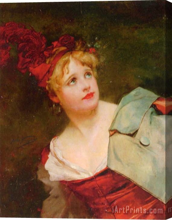 Jules Adolphe Goupil A Lady Wearing a Crimson Hat Stretched Canvas Print / Canvas Art