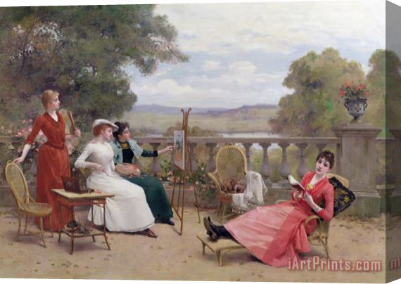 Jules Frederic Ballavoine Painting on the Terrace Stretched Canvas Painting / Canvas Art