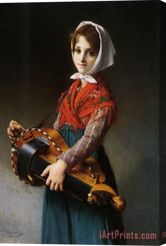 Jules Richomme The Hurdy Gurdy Girl Stretched Canvas Print / Canvas Art
