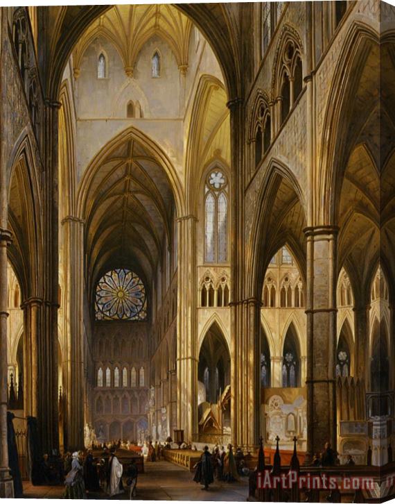 Jules Victor Genisson Figures in The Interior of a Cathedral Stretched Canvas Painting / Canvas Art