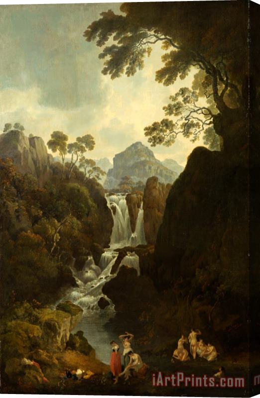Julius Caesar Ibbetson A Waterfall with Bathers Stretched Canvas Painting / Canvas Art