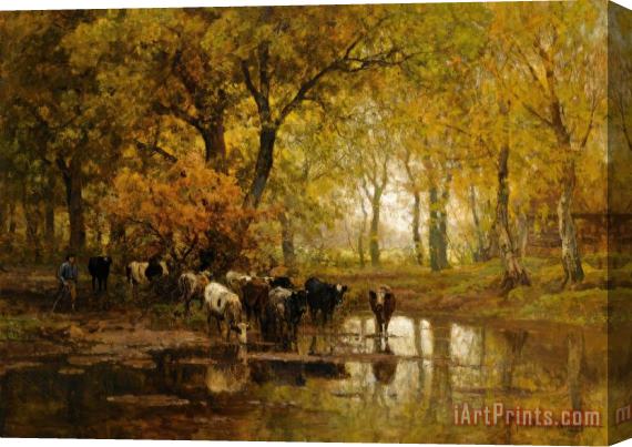 Julius Jacobus Van De Sande Bakhuyzen Watering Cows in a Pond Stretched Canvas Painting / Canvas Art