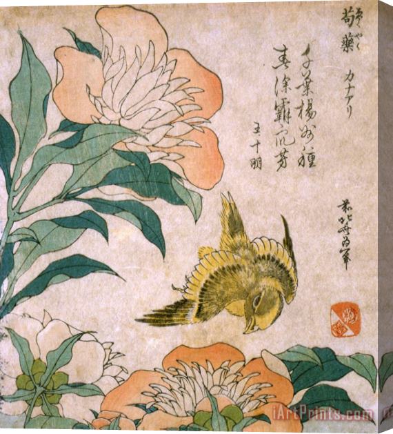 Katsushika Hokusai Peony And Canary Stretched Canvas Print / Canvas Art