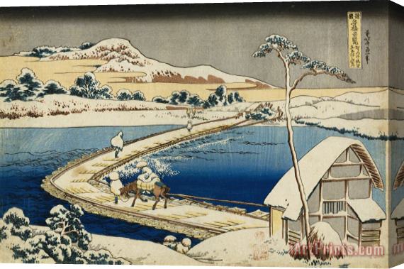 Katsushika Hokusai Pontoon Bridge at Sano, Kozuke Province, Ancient View Stretched Canvas Print / Canvas Art