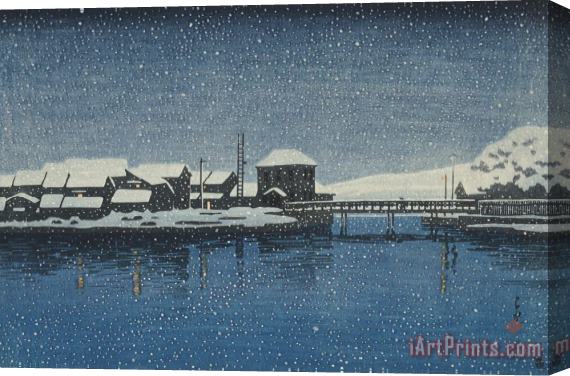 Kawase Hasui Evening Snow at Ebisu Port (sado Ebisu Minato), From The Series Souvenirs of Travels, Second Series (tabi Miyage, Dai Ni Shu) Stretched Canvas Print / Canvas Art
