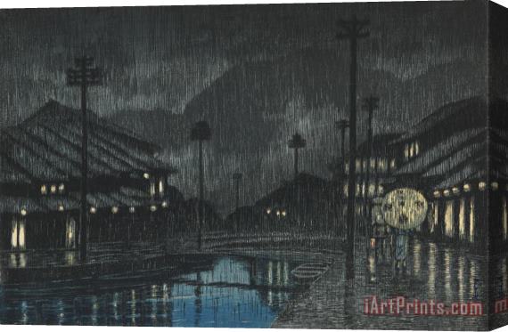 Kawase Hasui Night Rain at Kinosaki (tajima Kinosaki), From The Series Souvenirs of Travels, Third Series (tabi Miyage, Dai San Shu) Stretched Canvas Painting / Canvas Art