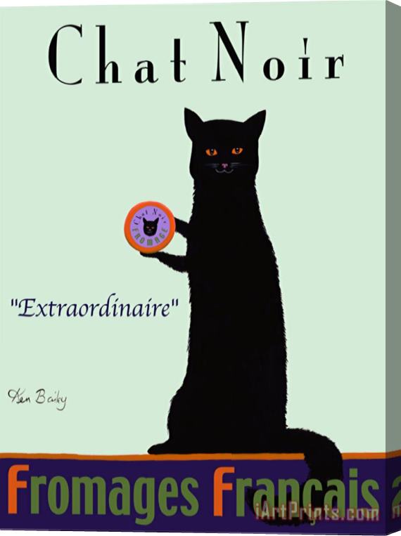 Ken Bailey Chat Noir Black Cat Stretched Canvas Painting / Canvas Art