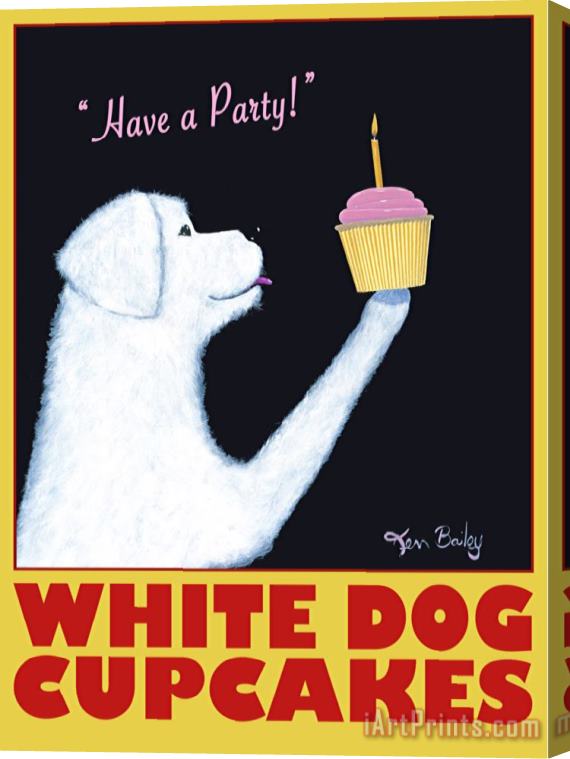 Ken Bailey White Dog Cupcakes Stretched Canvas Print / Canvas Art