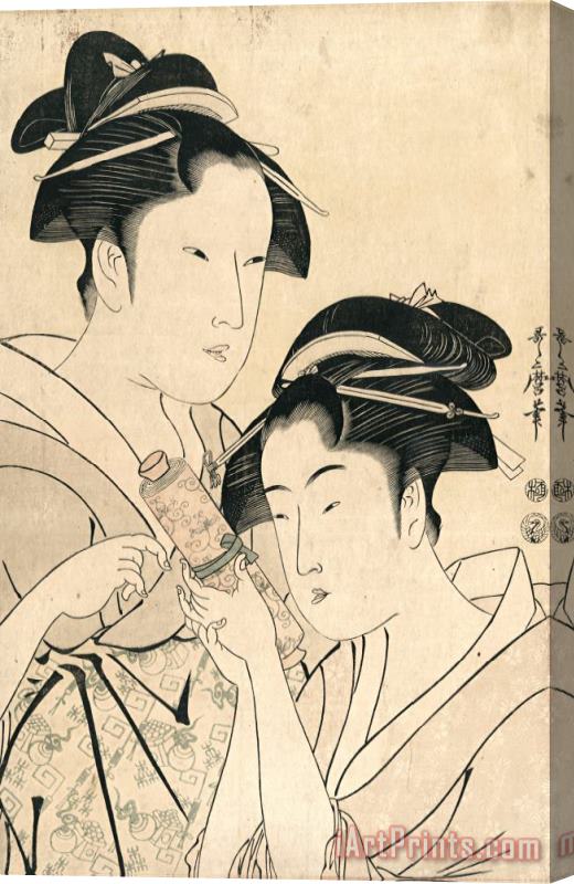 Kitagawa Utamaro Osen of Kagiya And Ohisa of Takashima Stretched Canvas Print / Canvas Art