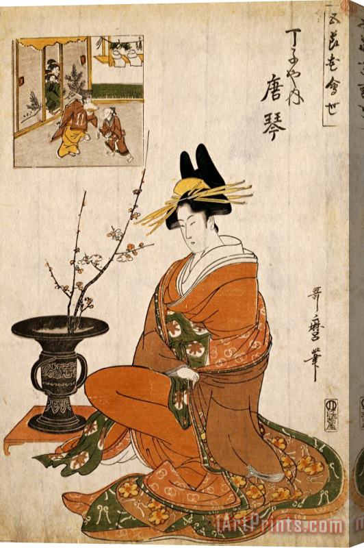 Kitagawa Utamaro The Courtesan Karakoto of The Chojiya Seated by an Arrangement of Plum Flowers Stretched Canvas Painting / Canvas Art