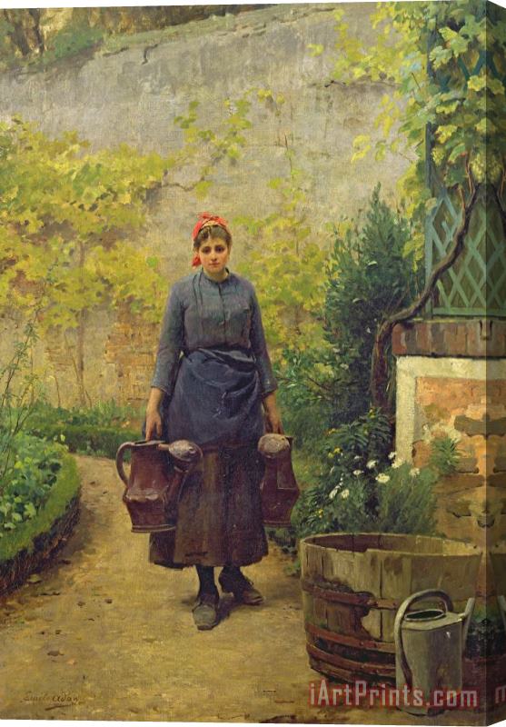 L E Adan Woman with Watering Cans Stretched Canvas Print / Canvas Art